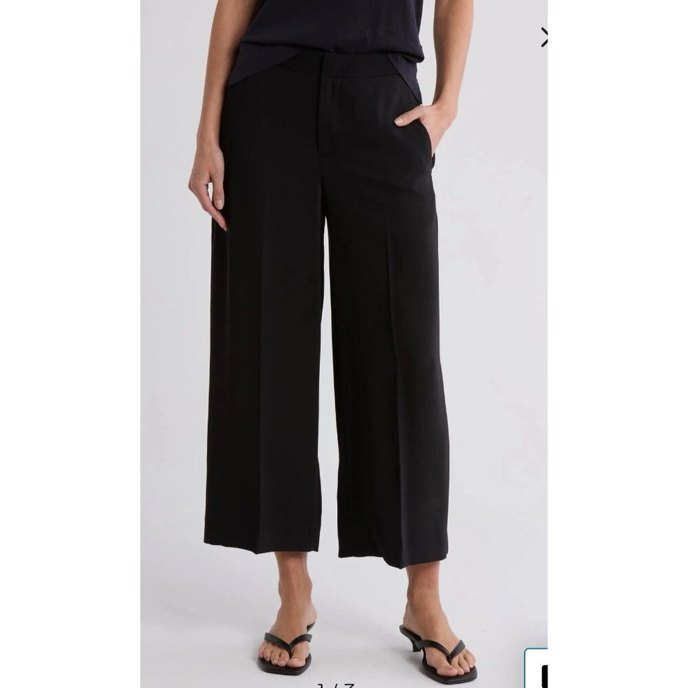 Vince Pants Crop Wide Leg Linen-Blend Trousers Black SZ 10 NEW $365